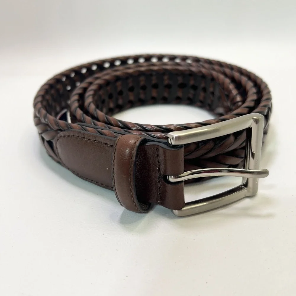 ROUNDTREE Brown Leather Braided Belt‎ Mens 39